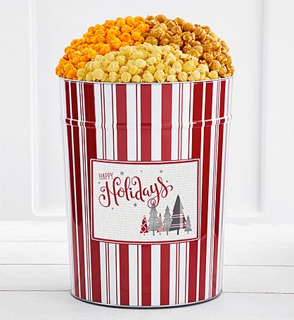 Tins With Pop® 4 Gallon Happy Holiday Plaid Trees